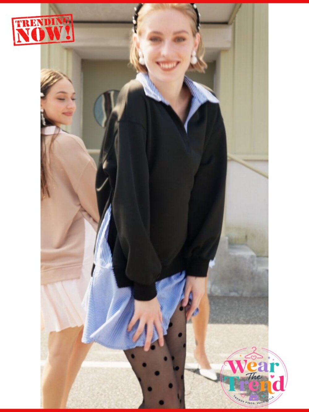 Oversized Sweatshirt Dress Long Sleeve Mini Ribbed Knit Casual - Picture 5 of 6